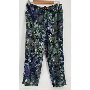 Ojai Tie Dye Floral Rayon Wide Leg Pants Green Purple Drawstring Waist Sz M